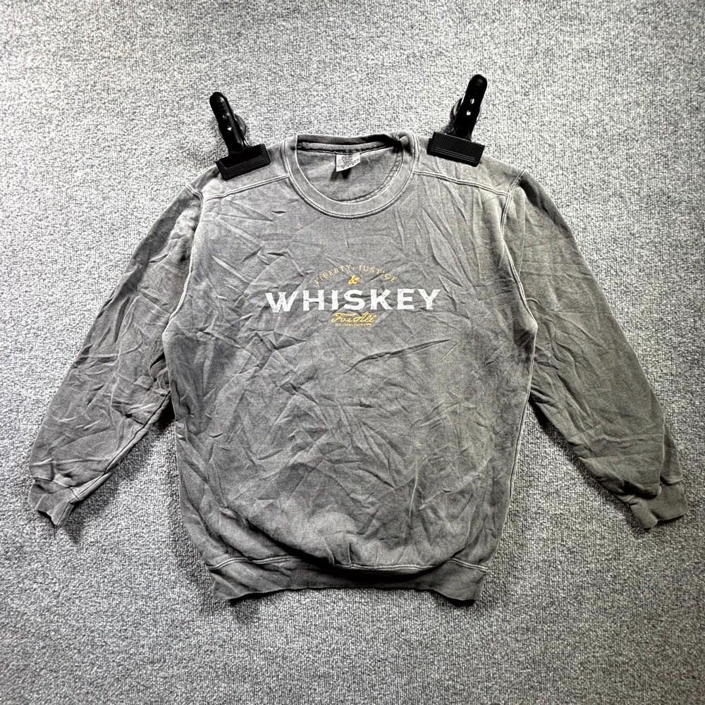 Comfort Colors Sweatshirt Men Medium Gray Liberty Justice & Whiskey Graphic Knit